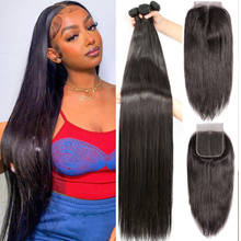 Long Straight Human Hair Bundles With Closure Frontal 30 40 Inch Brazilian Hair Weave Bundles Virgin Hair Extension Double Drawn 2024 - buy cheap