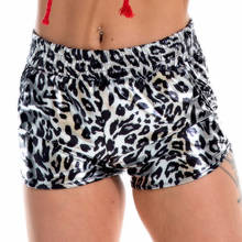 Mulher magro couro do plutônio prata leopardo shorts verão brilhante cintura elástica metálico booty club rave festival hotpants bottoms 2024 - compre barato