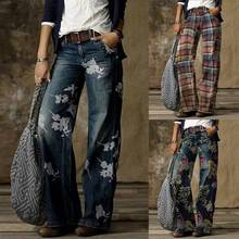 Женские джинсы для женщин с завышенной талией джинсы модные удобные печатные прямые джинсы с принтом в винтажном стиле, брюки с широкими штанинами для женщин женские штаны размера плюс 2024 - купить недорого