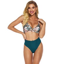 Bañador con estampado de leopardo para mujer, traje de baño dividido de cintura alta, bikini 2021 2024 - compra barato