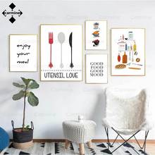 Utensilio de Decoración de cocina, pintura de amor en lienzo, póster de pared con letras simples, imagen artística de pared, buena comida, buen estado de ánimo 2024 - compra barato