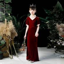 Luxury elegant Girl Princess Evening Gowns Beading Mesh Stitching Birthday Party Catwalk Dress For Girls Wine red vestidos Y2841 2024 - buy cheap
