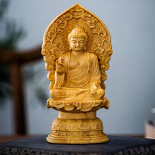Estatua de Buda de madera maciza china, escultura de boj, Loto sentado, Tathagata, Feng Shui, adornos para decoración del hogar, 15cm 2024 - compra barato
