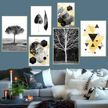 Geometric Tree Leaf Wall Art Canvas Painting Nordic Posters And Prints Black White Wall Pictures For Living Room Vintage Decor 2024 - buy cheap