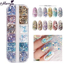 Monja 12 Grids/Box Nail Art Colorful Mermaid Sequins UV Gel Polish Sparkly 3D Hexagon Glitter Flakes Shining Manicure Decoration 2024 - buy cheap