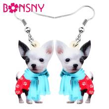 Bonsny cachecol de acrílico chihuahua, brinco de cachorro com pingente de animais, joias para meninas, adolescentes e crianças, acessório de presente em atacado 2024 - compre barato