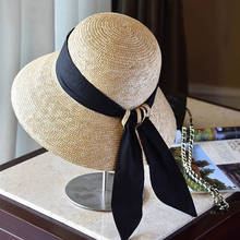Женская соломенная шляпа с широкими полями UPF50, шляпа от солнца с черными лентами и широкими полями, плетеная Панама, летняя пляжная кепка, шляпа Дерби 2024 - купить недорого