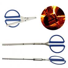 Pinza para barbacoa, herramienta para barbacoa, pinzas de fuego plegables de acero inoxidable, antiescaldadura, resistente, para acampar 2024 - compra barato