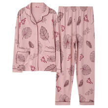 Pijama holgado de algodón 100% para mujer, traje elegante de manga larga con estampado de hojas, talla grande XL, XXL y XXXL, Otoño e Invierno 2024 - compra barato