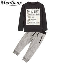 Menoea, conjunto de ropa para niños, primavera otoño 2020, ropa para niños, camiseta de manga larga gris oscuro + Pantalones largos, traje de 2 piezas, trajes para niños 2024 - compra barato