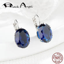 Pendientes de plata de Ángel negro para mujer, aretes de Clip de piedras preciosas ovaladas de plata 925, pendientes de topacio de zafiro citrino para mujer, regalos de boda, joyería 2024 - compra barato