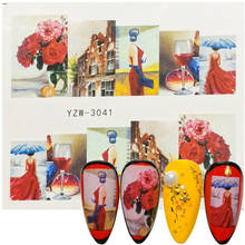 2022 New Designs Full Wrap Nail Sticker Slider Floral Red Wine Girl Urban Lady Fashion Show Retro Style Water Transfer Decal 2024 - buy cheap