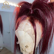 Nabeauty-Peluca de cabello humano liso de 13x4, postizo de encaje Frontal, Color rojo borgoña, 99J, 180% 2024 - compra barato