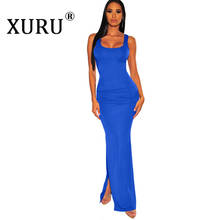 XURU  summer new women's dress round neck slim pleated dress pocket hips sleeveless large swing dress 2024 - buy cheap