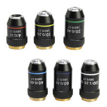 Objetivo acromático negro 195, lente objetivo de microscopio de alta calidad, RMS, piezas de objetivo de 20,2mm, 4X, 10X, 20X, 40X, 60X, 100X 2024 - compra barato