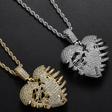 Iced Brass CZ steric Skeleton Heart Broken Pendants&Necklace Hip Hop Jewelry Party Gift CN145 2024 - buy cheap