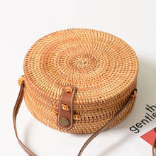 Круглая соломенная сумка, Роскошные Дизайнерские летние пляжные сумочки, плетеная кожаная женская сумка через плечо ручной работы с бантом в стиле бохо 2024 - купить недорого