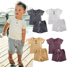 Roupas infantis de verão para bebê, 0-24 meses, meninos, meninas, conjuntos de roupas de botão sólido, camiseta + shorts, roupas 2024 - compre barato
