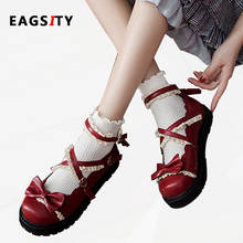 EAGSITY Japan style princess lolita mary jane shoes round toe women flats bowknot strap cosplay party thick outsole cute shoes 2024 - buy cheap