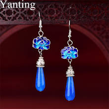 Yanting Blue Cloisonne Flower Earrings Women Jewelry Water Drop Earings Ethnic Handmade Statement Earrings Blue Chalcedony 050 2024 - buy cheap