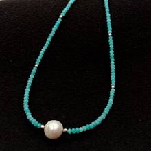 YYGEM Natural Green Peruvian Amazonite White round freshwater Pearl Choker Necklace 17'' for women jewelry 2024 - buy cheap
