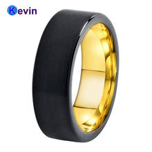 Banda de casamento masculina preta ouro carboneto de tungstênio anel plano e escovado acabamento largura 8mm 2024 - compre barato