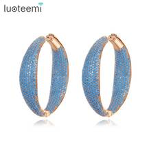 LUOTEEMI Noble Bohemia Style Big Round Loop Stud Earrings for Sexy Women with Blue AAA CZ Fashion Jewelry Ear Cuff Brincos Gifts 2024 - buy cheap