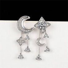 B-ling-pendientes colgantes con forma de Luna y estrella para mujer, aretes asimétricos brillantes de circonita, plata 925, accesorios geniales 2024 - compra barato