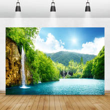 Laeacco Spring Landscape Photography Backdrops Mountains Green Forest Waterfall Lake Scenic Photo Backgrounds For Photo Studio 2024 - buy cheap