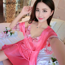 2020 New 2 PCS Women Pajamas Sets Summer imitation Silk Sexy Pajamas Sets With Chest Pads Comfortable Pajama Sleepwear S00144 2024 - buy cheap