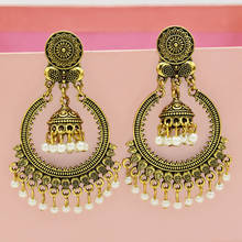 Ethnic Vintage Women's Geometric Turkish Jhumka Earrings Indian Jewelry Gold Bell Tassel bead Dangling Earrings Turkey Jewelry 2024 - buy cheap