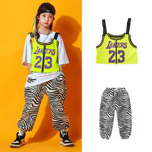 2021 trajes de dança hip hop para crianças meninas estilingue colete de manga curta jazz terno estilo coreano rua dança rave roupas sl4787 2024 - compre barato