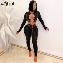 FQLWL Women Sexy Bodycon 2 Piece Set Outfits Lace Up Crop Top And Leggings Set 2021 Ladies Black Party Club Matching Sets Female 2024 - buy cheap