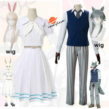 Vestido blanco Anime Beastars Haru Legoshi, conjunto de conejo, conejo, Lobo, disfraz, pelucas de orejas de conejo, traje de fiesta de Halloween, hombres y mujeres 2024 - compra barato