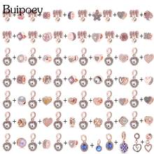 Xiaopoey-Cuentas de corazón de cristal dorado rosa para mujer, accesorio de joyería con cuentas de amor, amuleto colgante, Pulseras originales 2024 - compra barato