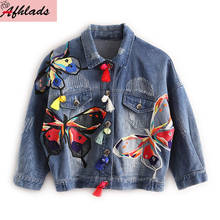 Spring And Autumn New Single-Breasted Embroidered Denim Jacket Applique Cartoon Pattern Long Sleeved Coats Women's Clothing 2024 - buy cheap