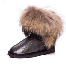 Модные женские зимние ботинки с натуральным лисьим мехом; зимние ботинки из натуральной воловьей кожи; женские ботильоны; женские ботинки 2024 - купить недорого