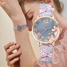 Moda floral relógios para mulheres à moda pulseira de couro pulseira relógio de pulso de quartzo senhoras de luxo vestido relógio reloj mujer 2024 - compre barato
