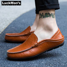 LuckMan Big Size 35-47 Slip on Casual Men Loafers Spring and Autumn Mens Moccasins Shoes Genuine Leather Men's Flats Shoes 2024 - buy cheap