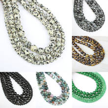 Cuentas sueltas naturales de Dálmata, hebra de piedras semipreciosas para hacer joyas, collar, pulsera, tamaño 4-10mm, nuevo tipo 2020 2024 - compra barato