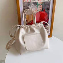 Bolsa casual com cordão branco, bolsa de mão de couro feminina simples 2024 - compre barato