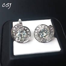 Csj-brinco de ametista natural verde, elegante, prata esterlina 925, redonda, 8mm, 5ct, joias finas para mulheres, festa, caixa de presente 2024 - compre barato