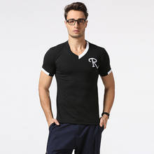Модная мужская футболка с v-образным вырезом, повседневные футболки с коротким рукавом, облегающие мужские футболки 2023 - купить недорого
