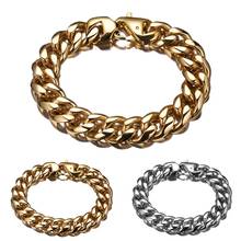 Stainless Steel Bracelet For Men Silver Gold Color Bangle Fashion Jewelry Chain Cuban Link Bracelet 15mm Pulseira 2024 - buy cheap