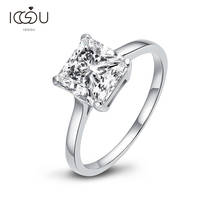 Iogou luxo 3 quilates princesa corte feminino solitaire anel moda sona 925 prata esterlina casamento noivado anel de banda senhora presentes 2024 - compre barato