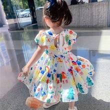Malayu-vestido de princesa para niñas, ropa de verano para niñas de 2 a 6 años, manga abombada con Graffiti de dibujos animados, 2021 2024 - compra barato