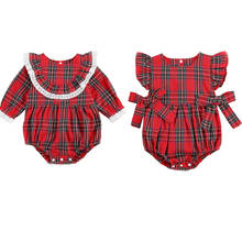 Focusnm natal bebê recém-nascido meninas bodysuits xadrez impressão babados manga macacão roupas de festa 0-24m 2 estilo 2024 - compre barato