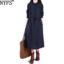 NYFS-vestido largo Vintage holgado para mujer, traje largo liso, moda Elbise, otoño, 2021 2024 - compra barato