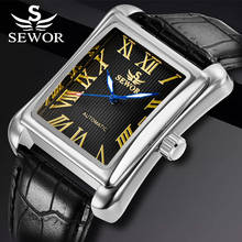 SEWOR Brand Male Relogio Square Case Roman Numeral Dial Auto Date Day Calendar Leather Belt Automatic Mechanical Men's Watch 2024 - buy cheap