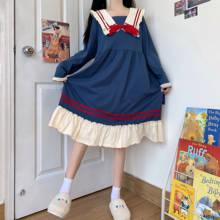 Vestidos Kawaii con cuello de marinero japonés para niñas, uniforme escolar, traje informal, dulce temperamento, azul marino, novedad de otoño 2024 - compra barato